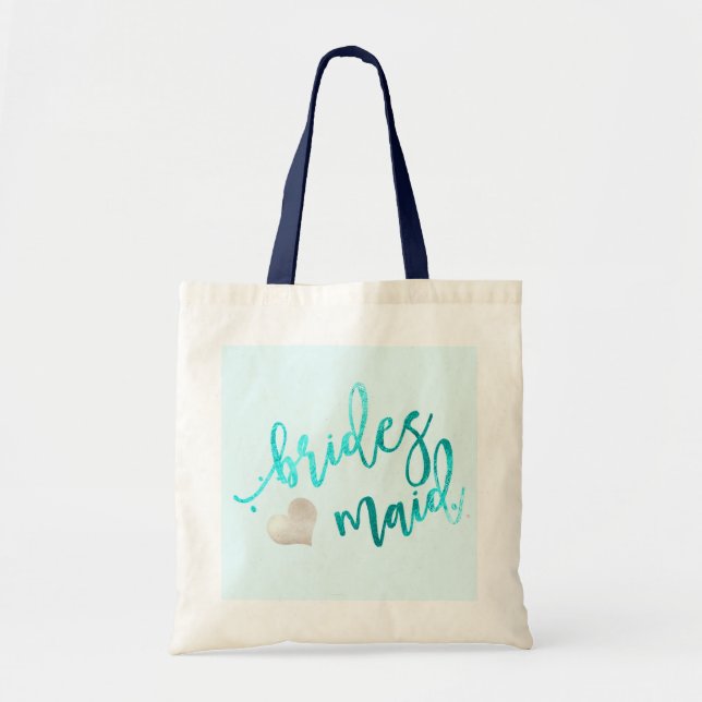 Bolsa Tote PixDezines Bridesmaid/Faux Foil/Aqua (Frente)