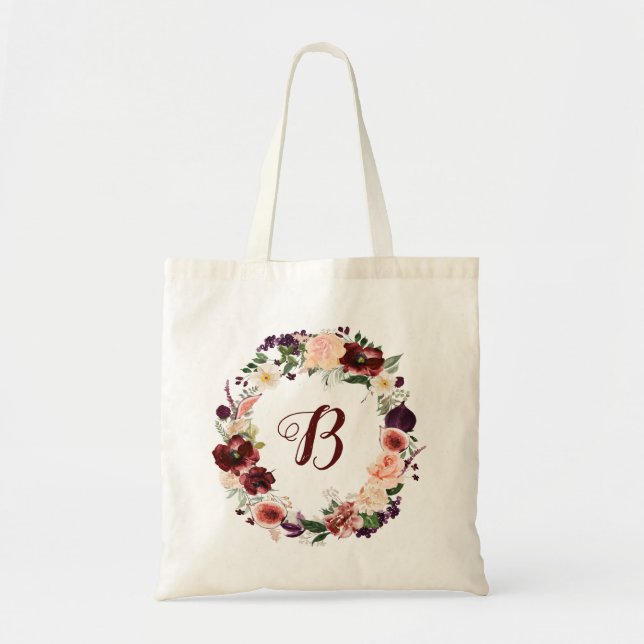 Bolsa Tote PixDezines H2 Blush Burgundy Flowers Chá de panela (Frente)