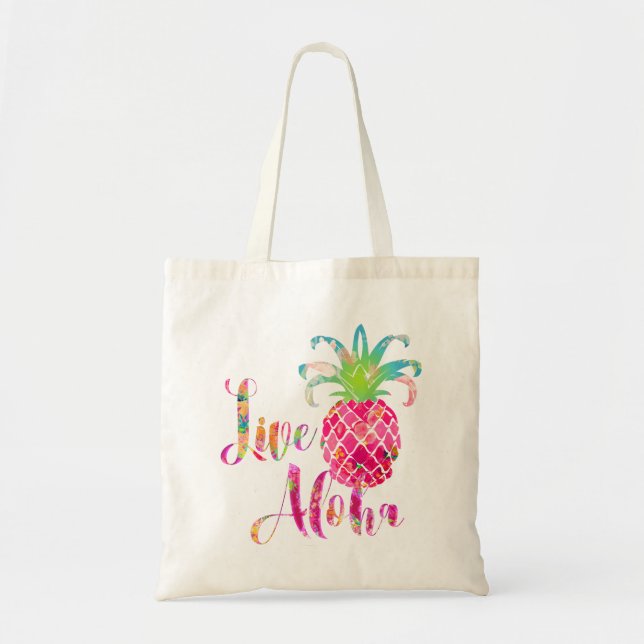 Bolsa Tote PixDezines Live Aloha Pineapple (Frente)