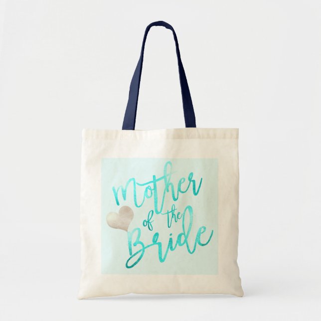 Bolsa Tote PixDezines Mãe de Bride/Faux Foil/Blue/Script (Frente)