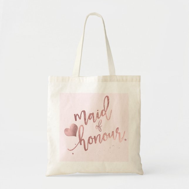 Bolsa Tote PixDezines Maid de.../Faux Rosa Dourado Script (Frente)