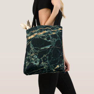 Bolsa Tote PixDezines MÁRMORE VERDE ESCURO + VEIAS DE OURO FA