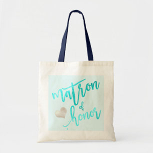 Bolsa Tote PixDezines Matron of Honor/Faux Foil Script/Aqua