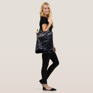 Bolsa Tote PixDezines MIDNIGHT BLUE MARBLE+FAUX VINHAS DOURAD