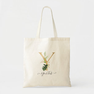 Bolsa Tote PixDezines Monograma Dourado Falso Folhagem Tropic