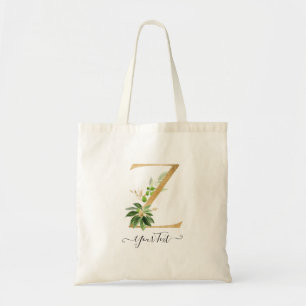 Bolsa Tote PixDezines Monograma Falso Dourado Folhagem Tropic
