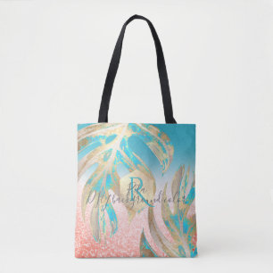 Bolsa Tote PixDezines Monstera   Dourado Iridescente   Cor DI