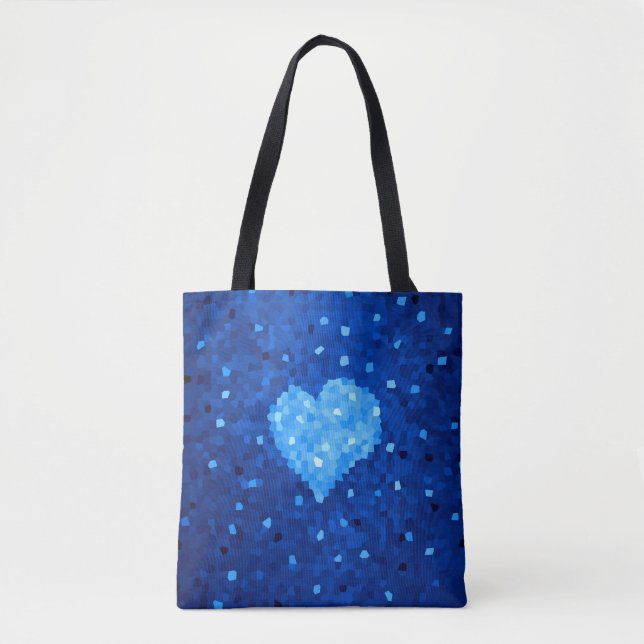 Bolsa Tote Pixel Art Blue Heart Retro Gamer Love (Frente)