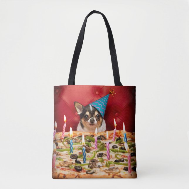 Bolsa Tote Pizza Chihuahua Birthday (Frente)