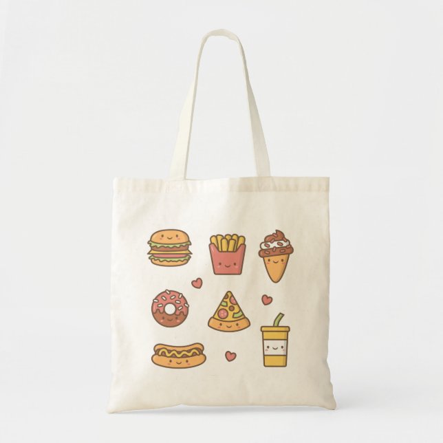 Bolsa Tote Pizza de Rosquinha de Fritões de Burger de Comida  (Frente)