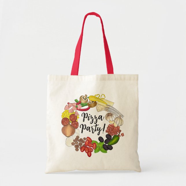 Bolsa Tote Pizza Party Topping Italiana Comida Pizzeria Pie (Frente)