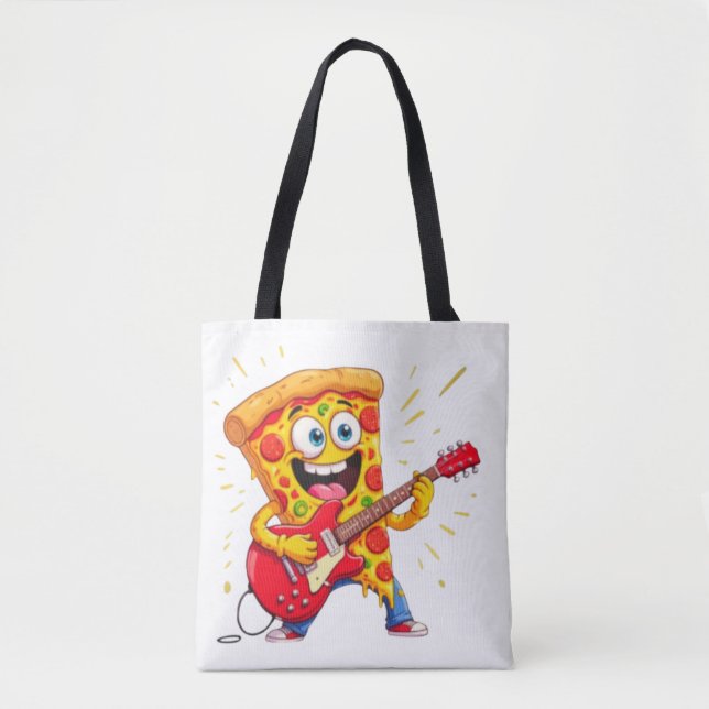 Bolsa Tote **Pizza Rock ’n’ Roll – Fatia Engraçada Tocando Gu (Frente)