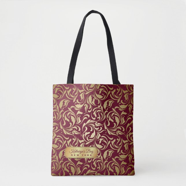 Bolsa Tote Placa de identificação Luxe de Borgonha do (Frente)