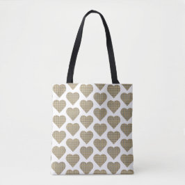 Bolsa Tote Plaid em formato de coração Bege Azul Branco