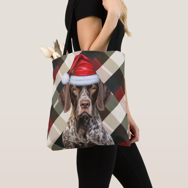 Bolsa Tote Plaid Natal Divertido do Pointer Alemão de Cabelo  (Close Up)