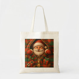 Bolsa Tote Plaid Santa Claus Christmas Design 