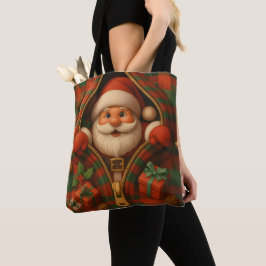 Bolsa Tote Plaid Santa Claus Christmas Design 