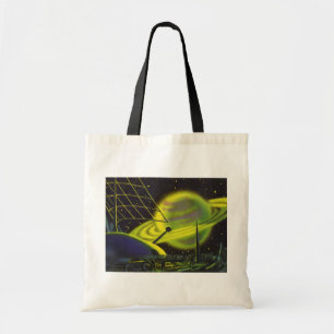 Bolsa Tote Planeta Verde Neon de Ficção Científica Vintage co