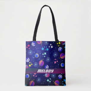 Bolsa Tote planetas do espaço exterior coloridos estrelas da