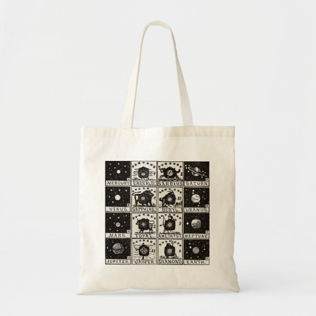 Bolsa Tote Planetas e ilustração zodíaca (Frente)