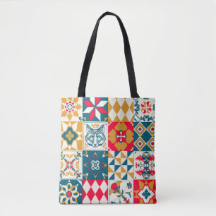 Bolsa Tote Plano de fundo com deco de azulejo azul tradiciona