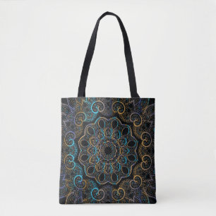 Bolsa Tote plano de fundo da safra de ilustração. Mandala.