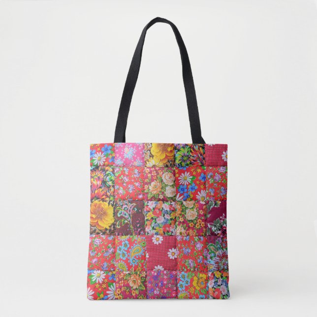 Bolsa Tote Plano de Fundo de Coleta Floral Feita à Mão (Frente)