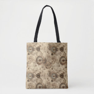 Bolsa Tote Plano Mecânico Retro Sépia Marrom