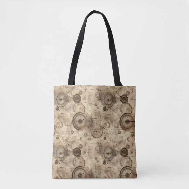 Bolsa Tote Plano Mecânico Retro Sépia Marrom (Frente)
