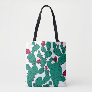 Bolsa Tote Planta de cactus, padrão verde vintage sem costura