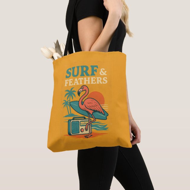 Bolsa Tote Planta de Sol Tropical do Surfboard Retro Flamingo (Close Up)
