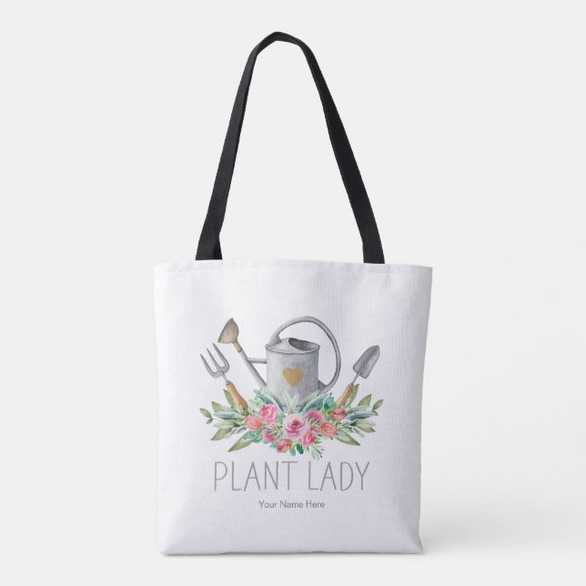 Bolsa Tote Planta Lady Boho Watercolor Gardener Humor (Verso)