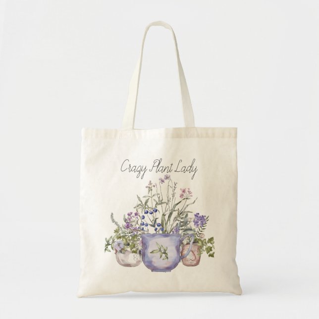 Bolsa Tote Planta Louca Lady Watercolor Flores Selvagens (Frente)