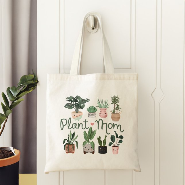 Bolsa Tote Planta Mãe Diversão e Plantas De Vidro De Cama (Plant Mom Fun & Cute Watercolor Potted Plants Tote Bag)