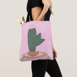 Bolsa Tote Planta Verde Alta no Tapete Cacto do Deserto Rosa