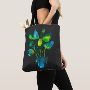 Bolsa Tote Plantas aquáticas de arte verde e abstrato azul