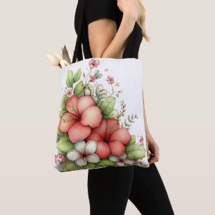 BOLSA TOTE PLANTAS DE HIBISCO TROPICAL DE VERÃO ROSA E VERDE