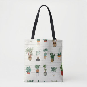 Bolsa Tote plantas interiores com desenho de mão