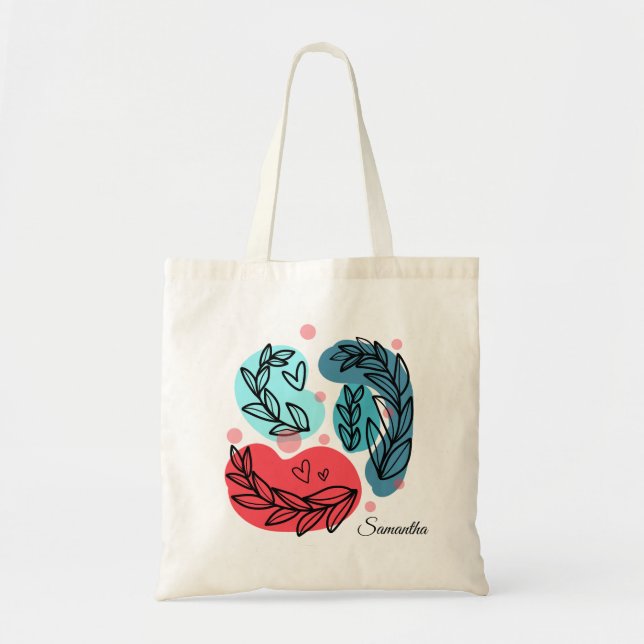 Bolsa Tote Plantas Vermelhas E Azuis-Abstrato (Frente)