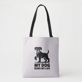 Bolsa Tote Playful Dog Outline "My Dog Runs My Life" Art