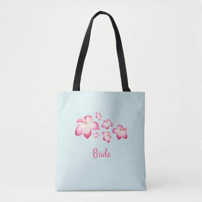 Bolsa Tote Plumeria Tropical Rosa Watercolor Bridal (Frente)