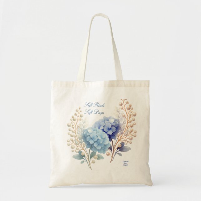 Bolsa Tote Pó Azul Hydrangea Watercolor Lealdade do Cliente (Frente)