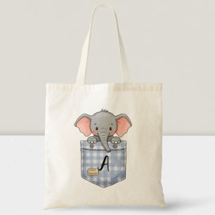 Bolsa Tote Pocket inicial de elefante cortado