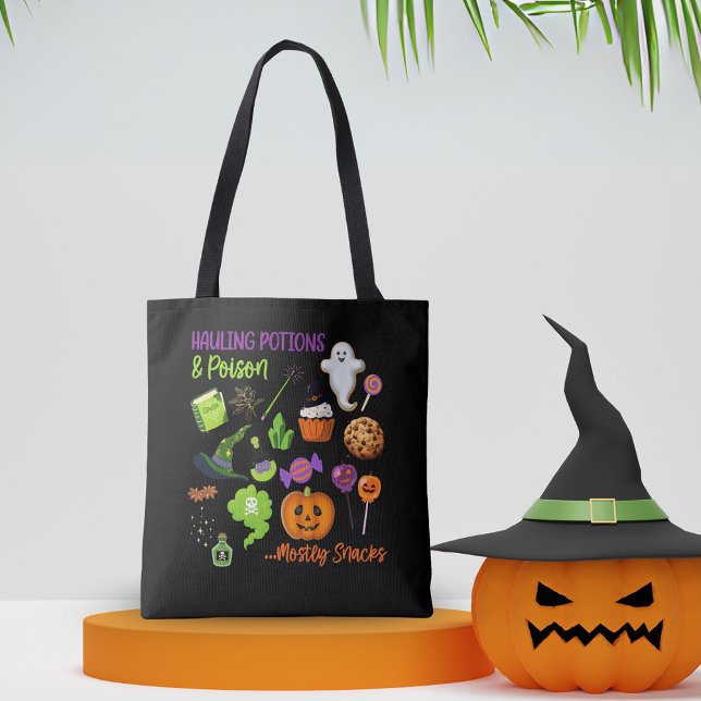 Bolsa Tote Poções e Snacks Toalha do Halloween | Funny Witchy (Hauling Potions and Poison mostly Snacks Quote Halloween Tote Bag)