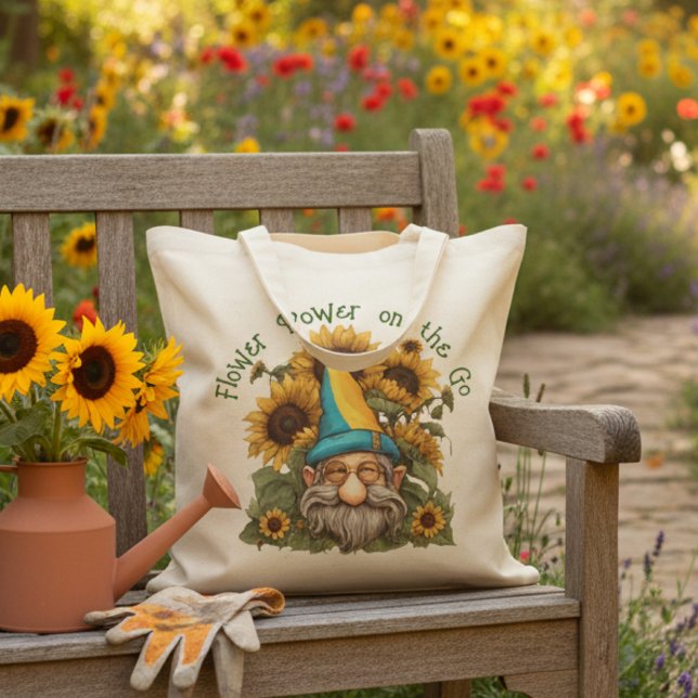 Bolsa Tote Poder das Flores em Ação Cute Girassol Gnomo (Criador carregado)
