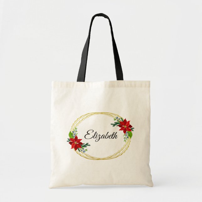 Bolsa Tote Poinsettia Floral Frame Dourado Geométrico Bridesm (Frente)