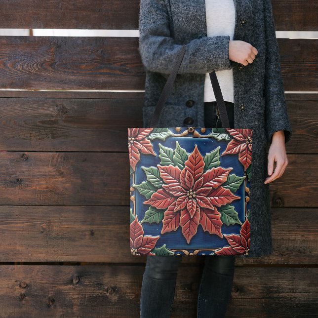 Bolsa Tote Poinsettia no Azul (Criador carregado)