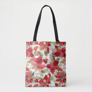 Bolsa Tote Poinsettia Pine Cone, Feriado de Natal Elegante