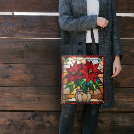Bolsa Tote Poinsettias Plantadas Vidro Falso Corado