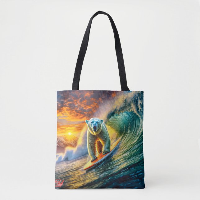 Bolsa Tote Polar Bears Surfing 02 Design Por Rich AmeN Gill (Frente)
